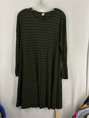 Old Navy Striped Long Sleeve Dress Grunge Alt Large Green